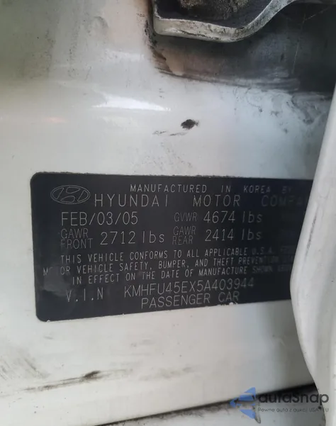 2005 Hyundai Xg 350 from USA, damaged, VIN KMHFU45EX5A403944